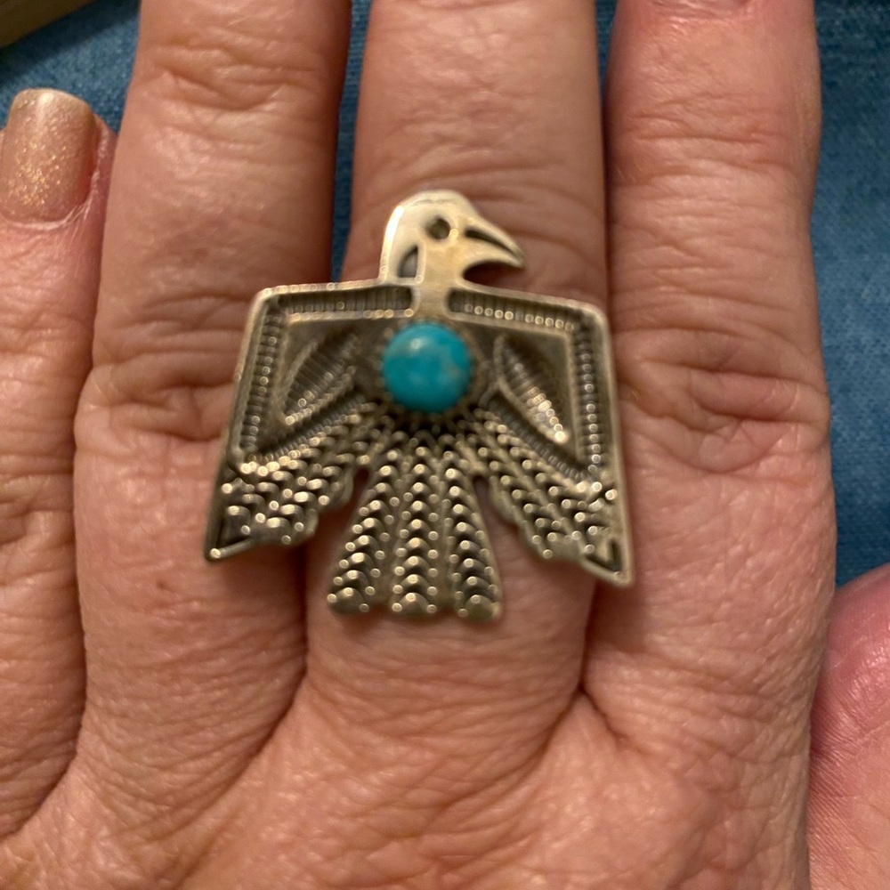 Silver Thunderbird Ring with Turquoise Stone - Picture 7 of 7